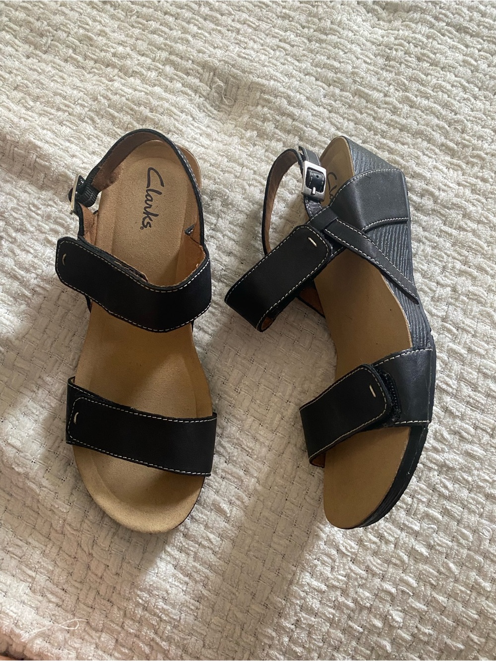 Clarks Black Leather Slingback Comfort Sandals